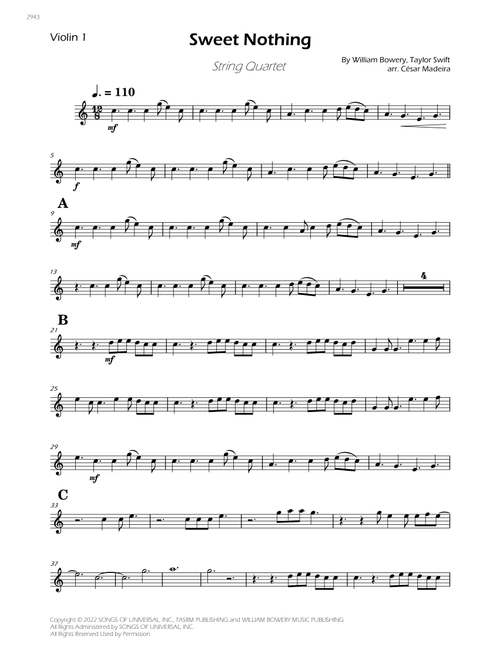 Sweet Nothing (Arr. César Madeira) - Taylor Swift (String Quartet)