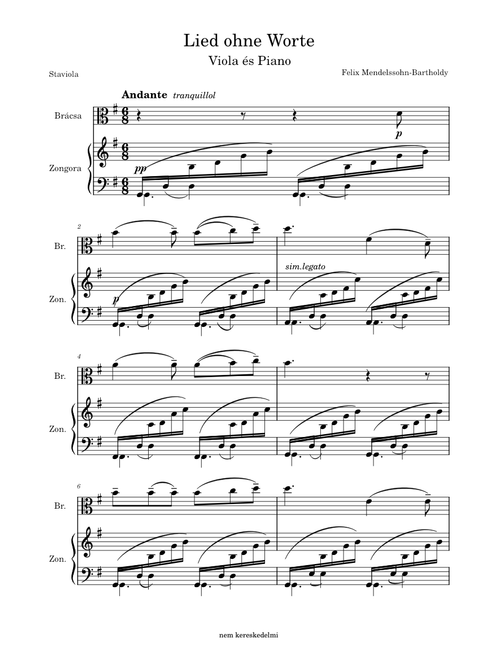 Lied ohne Worte Viola és Piano Mendelssohn