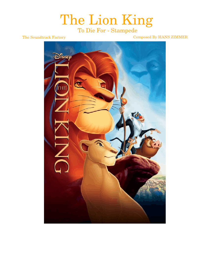 The Lion King: To Die For (Stampede) Sheet music for Trombone 