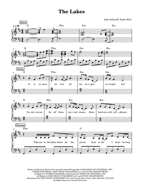 The Lakes (Arr. Anacrusa) - Taylor Swift (Piano Vocal)