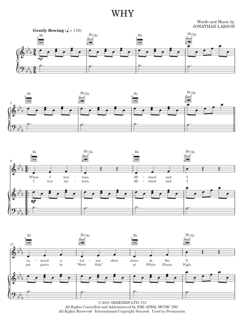 Why - Jonathan Larson, Tick, Tick...Boom! Musical (Piano-Vocal-Guitar)