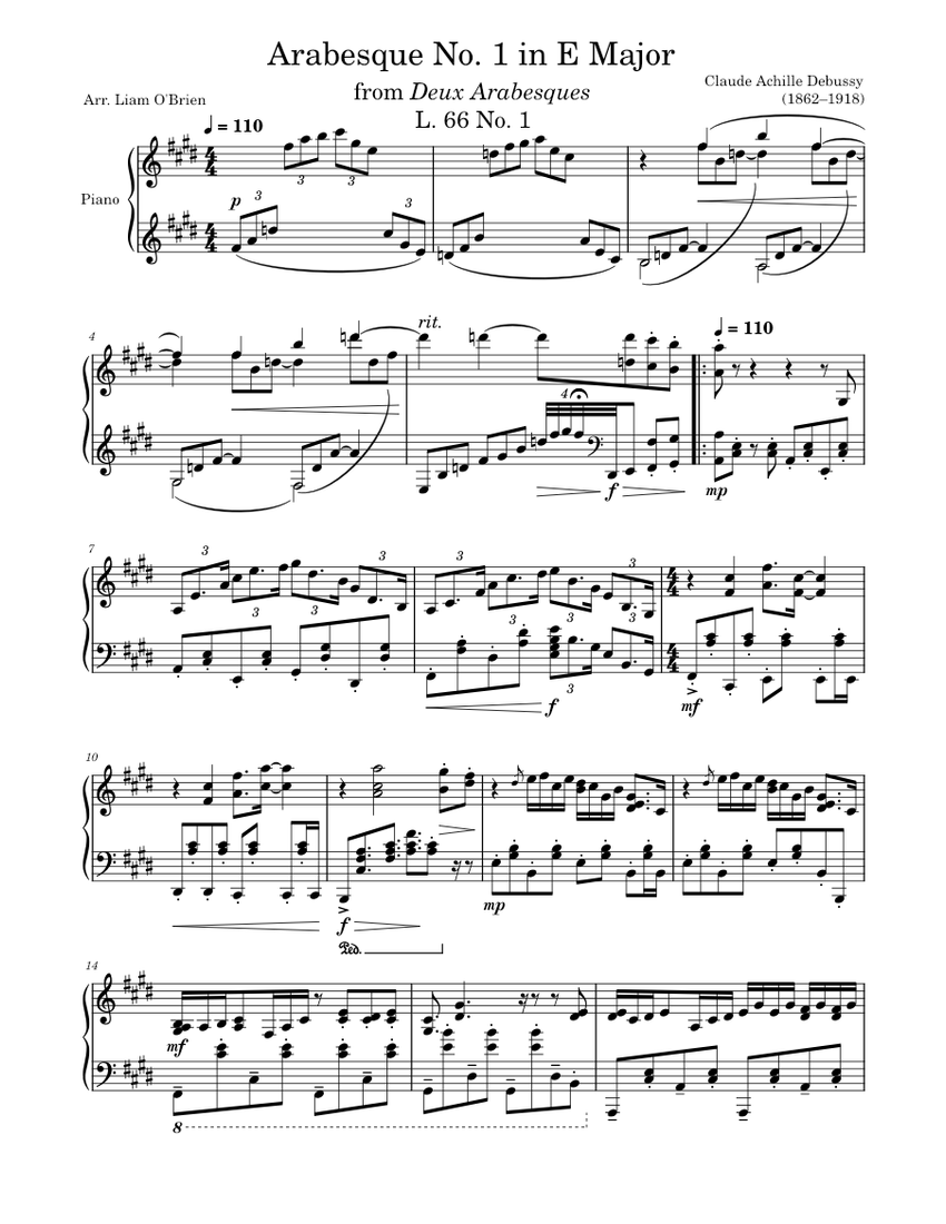 Debussy Arabesque No. 1 Ultimate Ragtime Edition Sheet Music for Piano ...