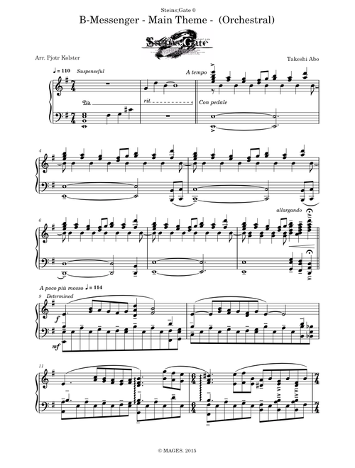 Messenger -Main Theme of Steins;Gate 0- – Takeshi Abo – B-Messenger Orchestral (Piano) –  Kolster