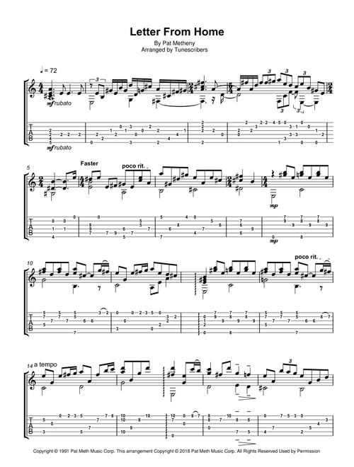 Letter From Home (Arr. Tunescribers) - Pat Metheny (Solo Guitar)