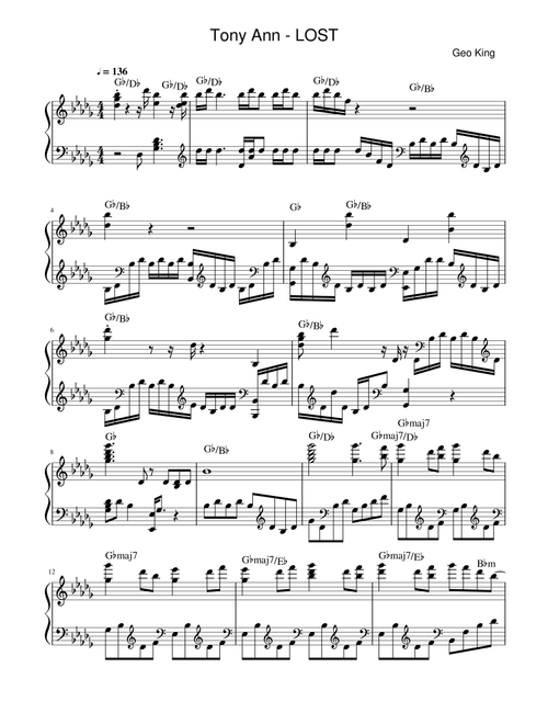 Lost (Arr. Gregory King) - Tony Ann (Easy Piano)