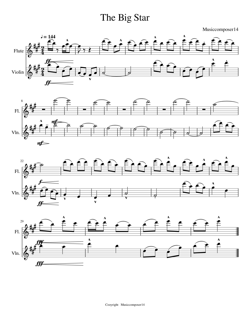 The Big Star Sheet music for Flute, Violin (Mixed Duet) | Musescore.com