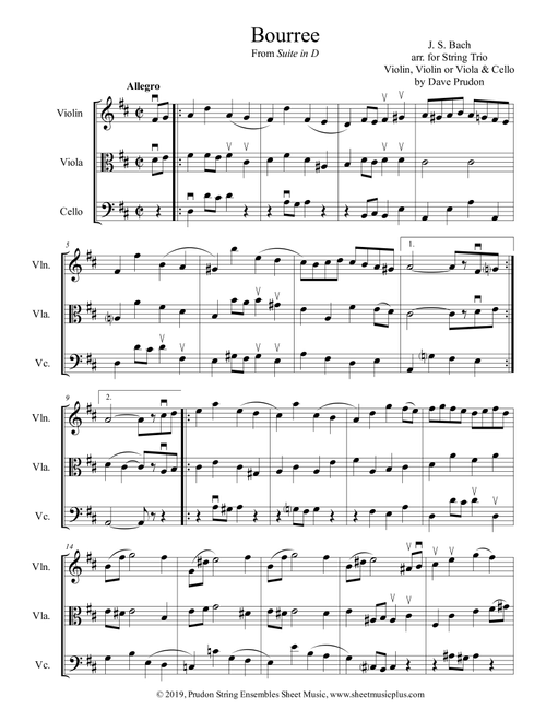Bach Bourree for String Trio (Arr. Dave Prudon) - J. S. Bach (String Ensemble)