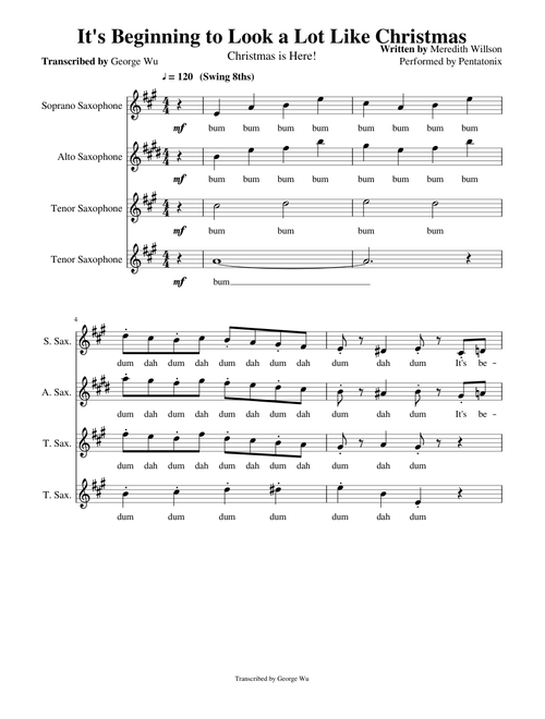 Its Beginning to Look a Lot Like Christmas Pentatonix Full Sheet Music with Lyrics