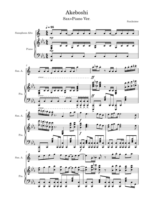 Akeboshi Sax/Piano - Demon Slayer OP2