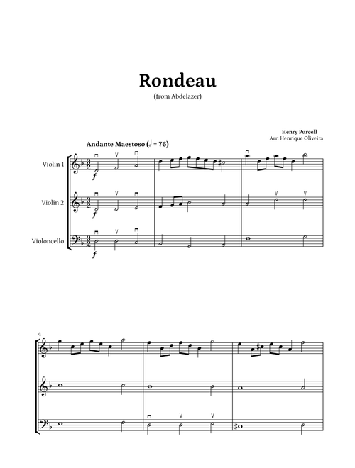Rondeau from "Abdelazer Suite" by Henry Purcell - For Two Violins and Cello (Arr. Henrique Oliveira) (String Ensemble)