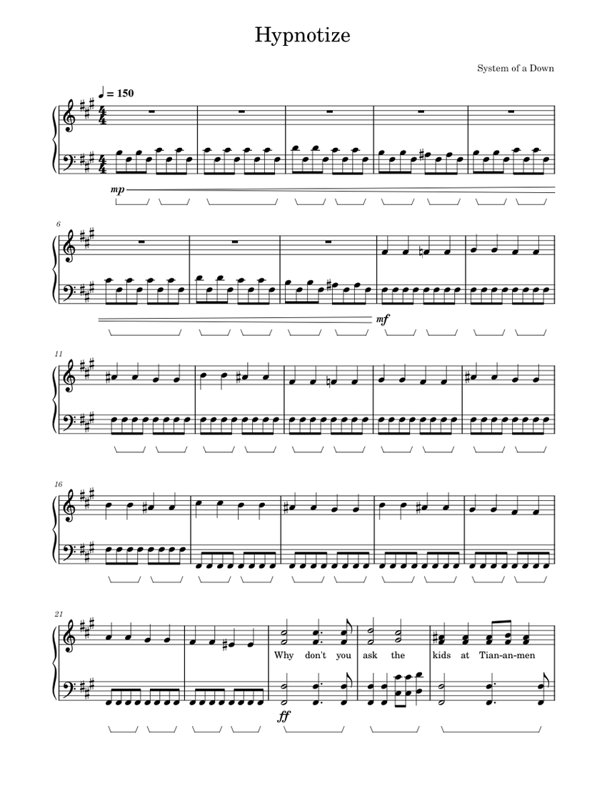 System of a down hypnotize guitar tabs clearance