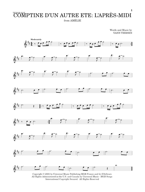 Comptine d'un autre été: L'après-midi (from Amelie) - Yann Tiersen (Tenor Sax Solo)