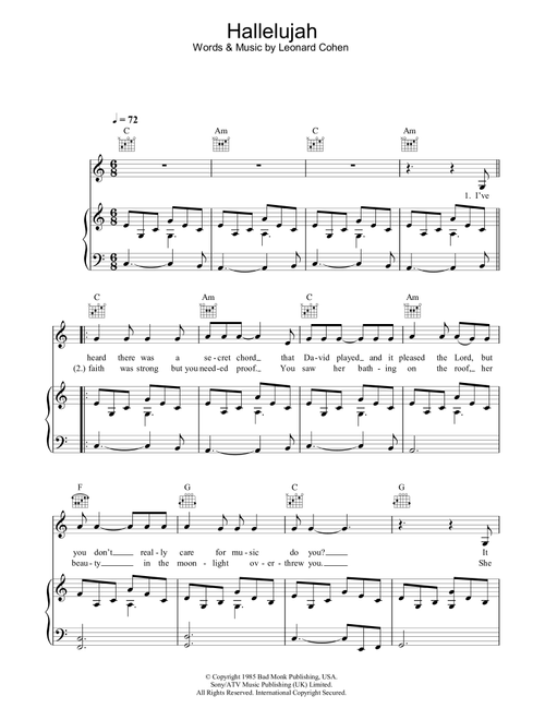 Hallelujah - Rufus Wainwright, Leonard Cohen (Piano-Vocal-Guitar (Piano Accompaniment))