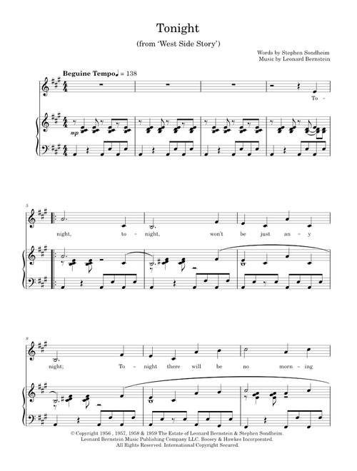 Tonight - Leonard Bernstein, West Side Story Musical (Piano Vocal)