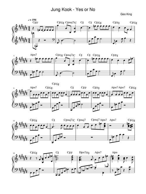 Yes Or No (Arr. Gregory King) - Jung Kook (Easy Piano)