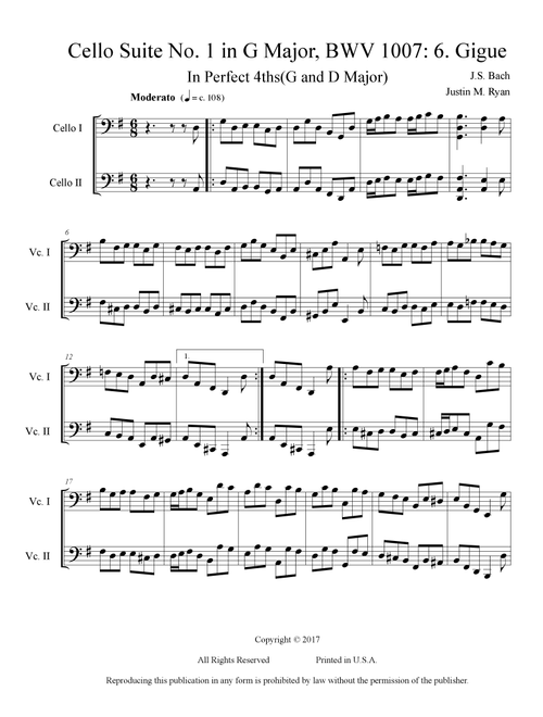 Cello Suite No. 1, BWV 1007: 6. Gigue (Arr. Justin M. Ryan) - J.S. Bach (Cello Duet)