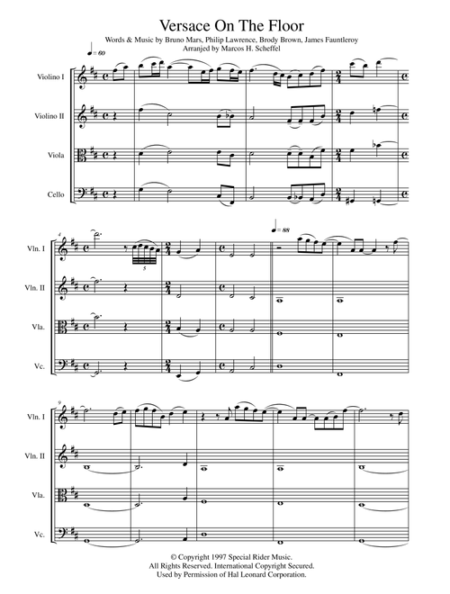 Versace On The Floor (Arr. Marcos Henrique Scheffel) - Bruno Mars (String Quartet)