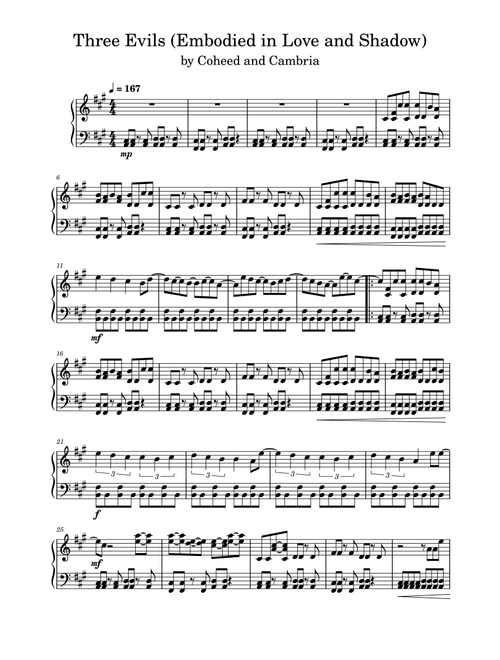 Three Evils (embodied In Love And Shadow) (Arr. Anya Alston) - Coheed And Cambria (Piano Solo)