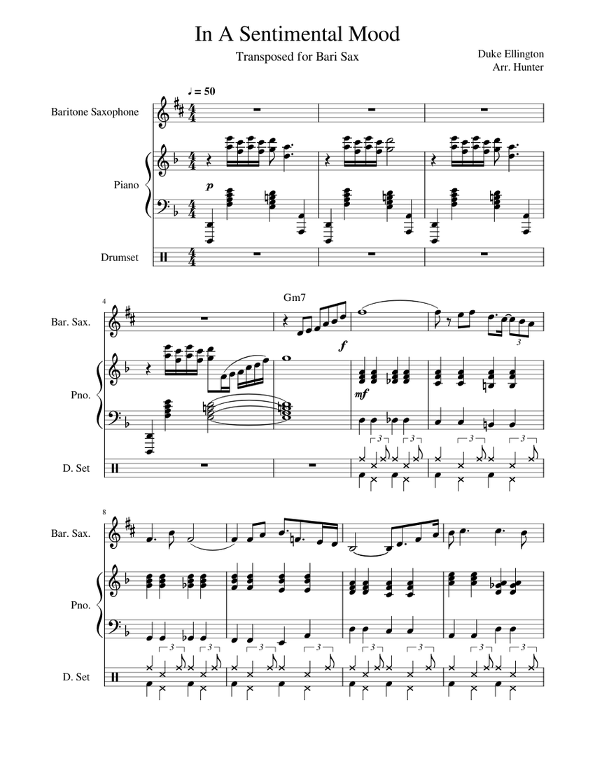 "In a Sentimental Mood" for Bari Sheet music for Piano, Saxophone