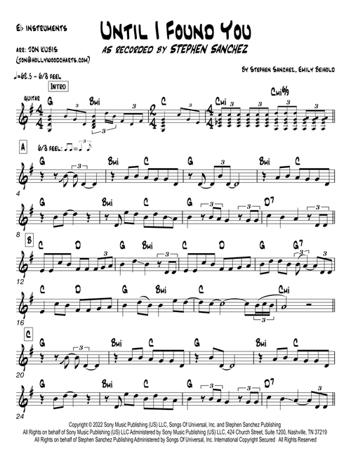 Until I Found You (Arr. Hollywood Charts) - Stephen Sanchez (Alto Sax Solo)