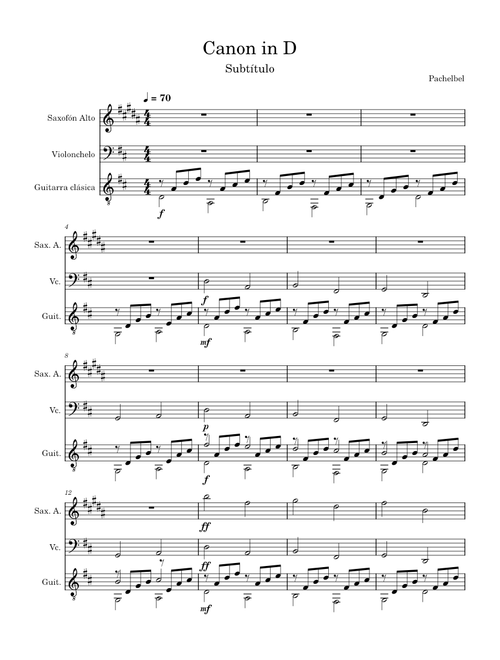Canon in D (in C major): Trio for Violin, Cello and Guitar – Johann Pachelbel