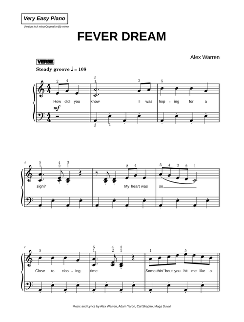 FEVER DREAM - Alex Warren (Very Easy Piano)