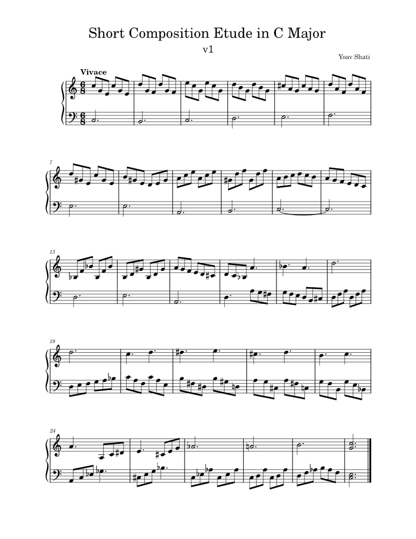 Short Composition Etude in C Major Sheet Music for Piano (Solo) easy ...