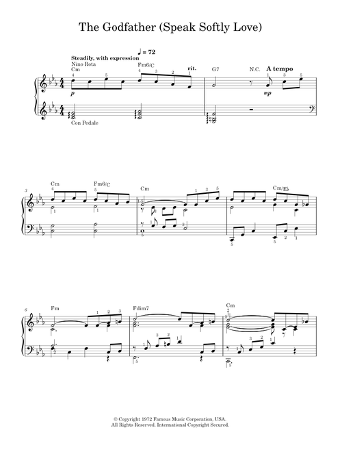 Love Theme from The Godfather - Nino Rota and Larry Kusik (Easy Piano)