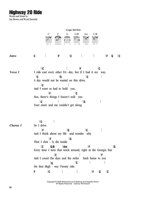 Highway 20 Ride - Zac Brown Band (Guitar Chords-Lyrics)