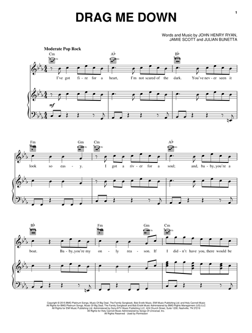 Drag Me Down - One Direction (Piano-Vocal-Guitar + Backing Track)