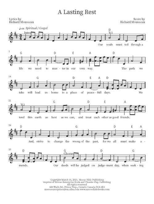 A Lasting Rest (Arr. Richard Mousseau) - Rick Moose (Lead Sheet - Fake Book)