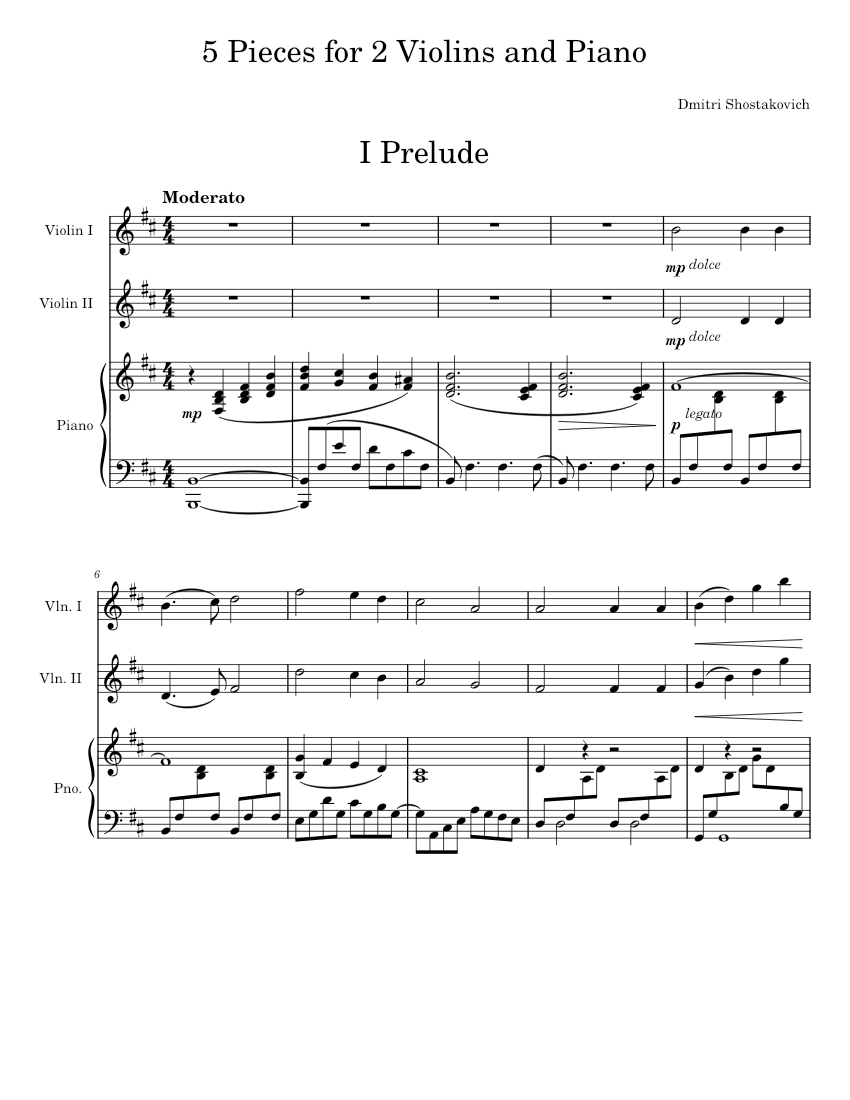 5 Pieces for 2 Violins and Piano piano tutorial