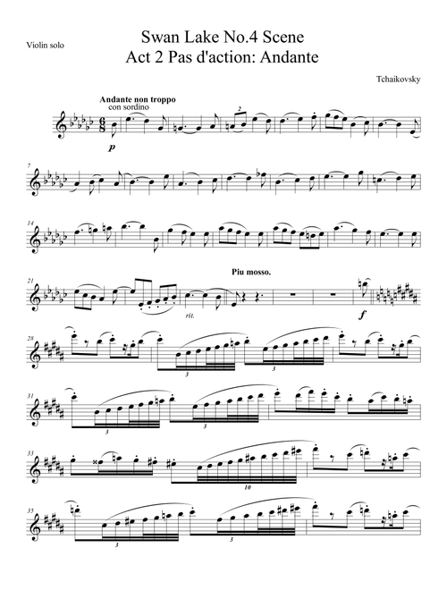 Swan Lake violin solo from Act 2 scene 4 introduction (Arr. Kim Kirkman) - Tchaikovsky (Violin Solo)