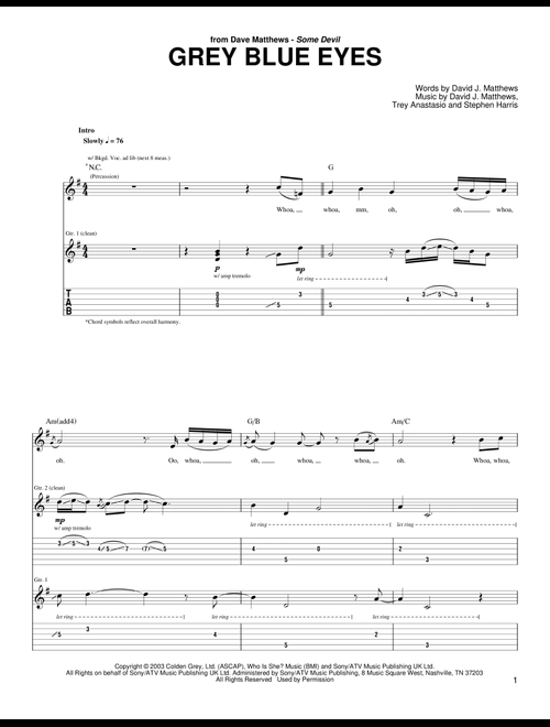 Grey Blue Eyes - Dave Matthews (Guitar Tab)