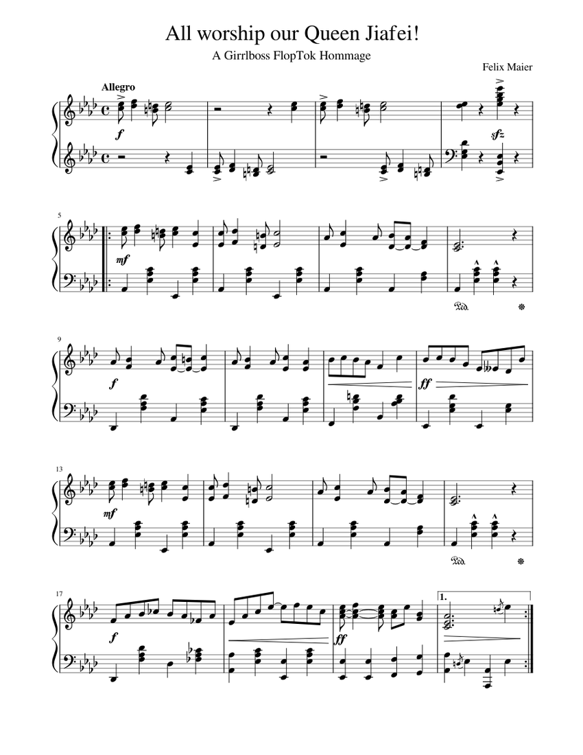 All worship our Queen Jiafei! Sheet Music for Piano (Solo