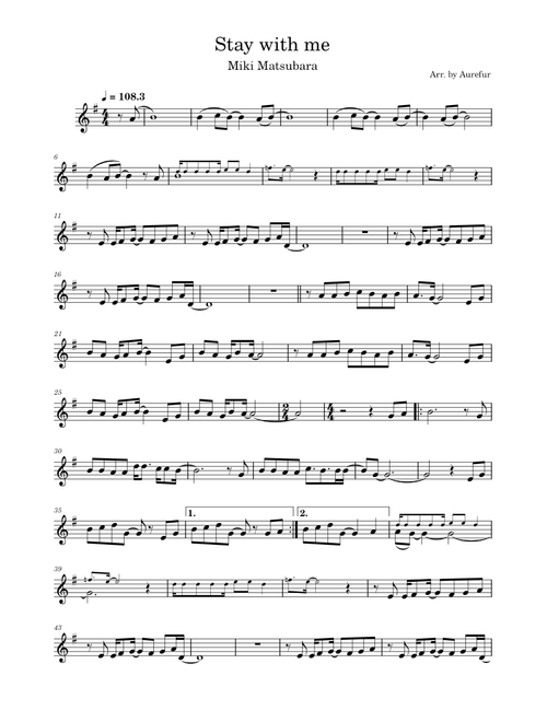Stay with me – Miki Matsubara (for Trumpet in Bb)