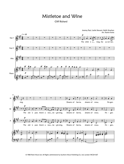 Mistletoe And Wine (Arr. Karen Ivana) - Cliff Richard (Choral, SSA)