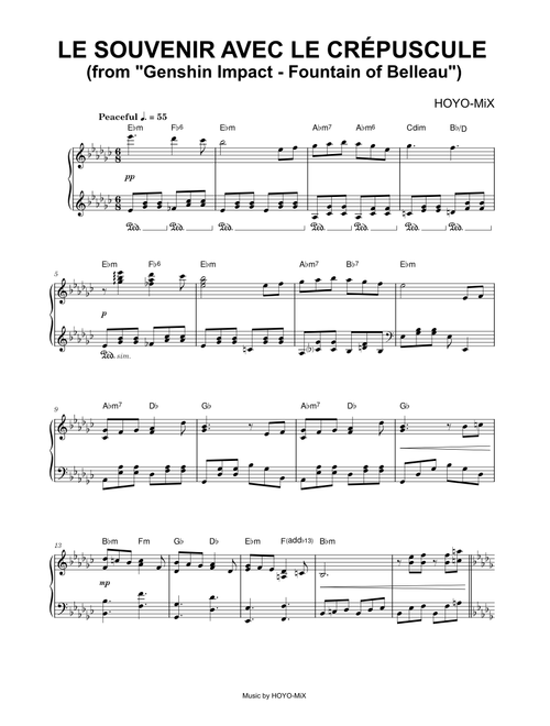 Le Souvenir avec le crépuscule (from Genshin Impact - Fountain of Belleau) - HOYO-MiX. (Piano)