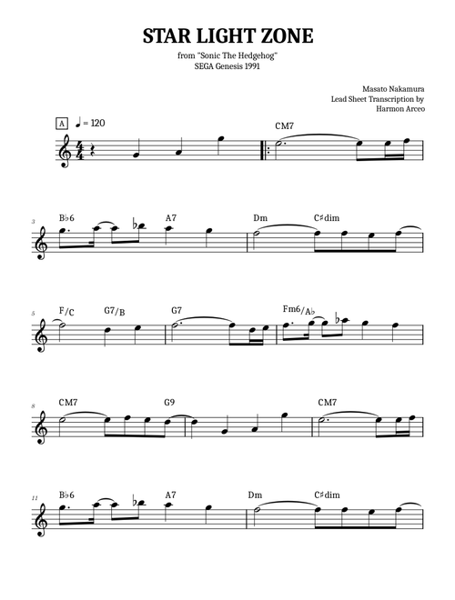 Star Light Zone (Lead Sheet) from Sonic The Hedgehog
