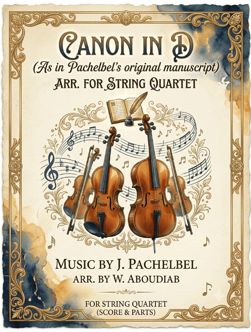 Canon in D (As in Pachelbel's Original Manuscript) – Arranged for String Quartet (Arr. Wajdi Abou Diab) - J Pachelbel (String Quartet)