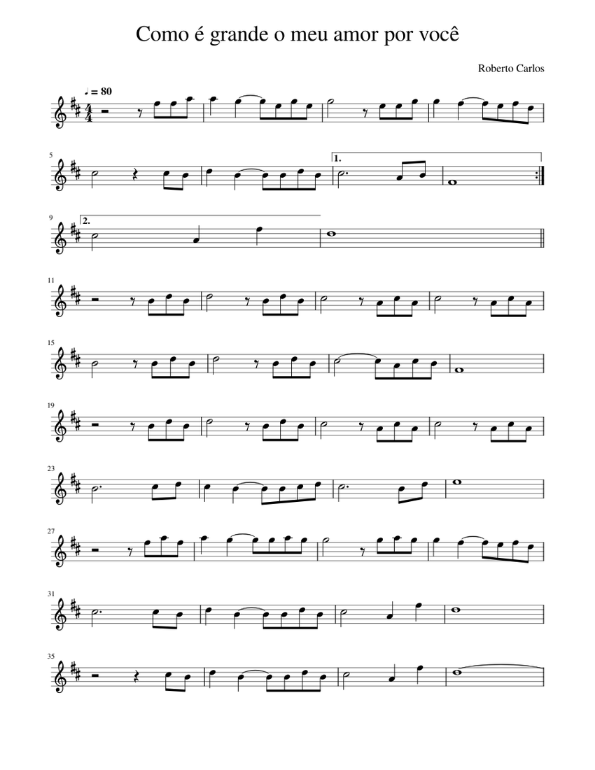 Comoégrandeomeuamorporvocê Sheet Music For Saxophone Alto Solo 8800