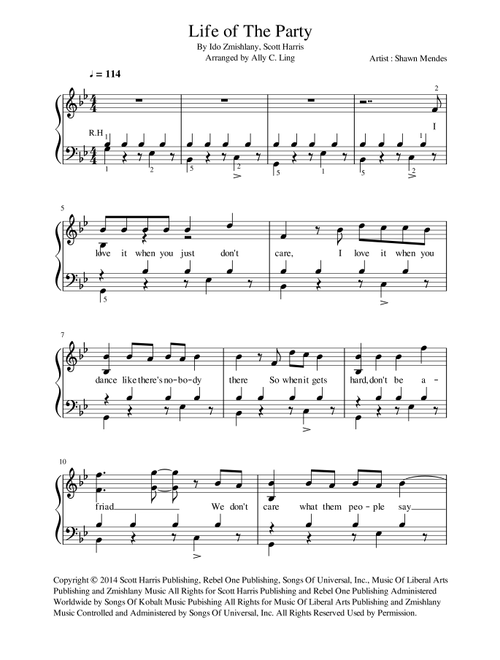 Life Of The Party (Arr. Ally C. Ling) - Shawn Mendes (Piano Solo)