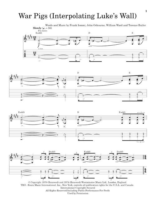 War Pigs (Interpolating Luke's Wall) - Black Sabbath (School of Rock - Guitar Tab)