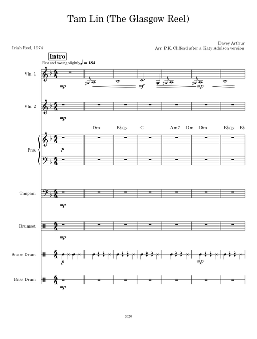 Tam Lin (The Glasgow Reel) for fiddle, piano and drums