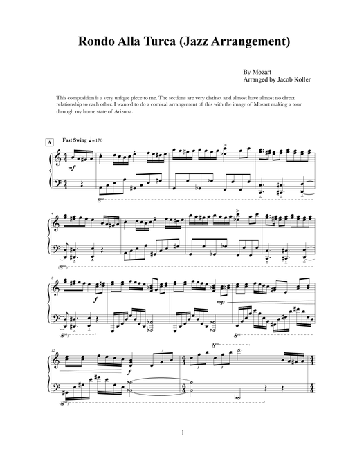Rondo Alla Turca (Jazz Arrangement) (Arr. Jacob Koller) - Wolfgang Amadeus Mozart (Piano Solo)