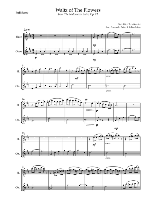 Waltz of The Flowers - from Nutcracker (P. I. Tchaikovsky) for Flute & Oboe Duo (Arr. Fernando Britto, Fabio Britto) - Piotr Ilitch Tchaikovsky (Instrumental Duet)