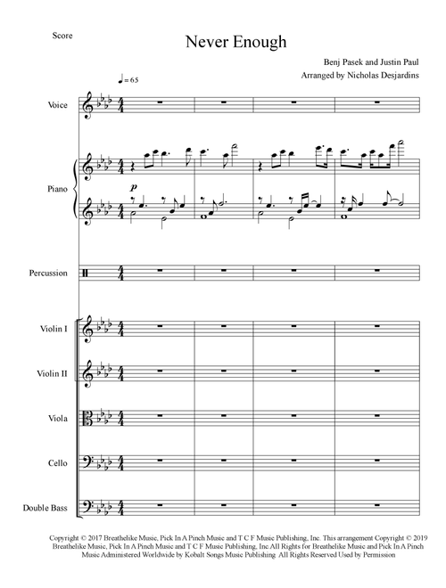 Never Enough (Arr. Nicholas Desjardins) - Justin Paul, Benj Pasek (Small Ensemble)