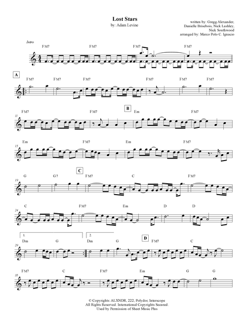 Lost Stars (Arr. Marco Polo C. Ignacio) - Maroon 5 (Lead Sheet - Fake Book)