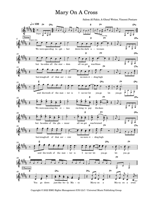 Mary On A Cross (Arr. Jussi Kontinen) - Ghost (Lead Sheet - Fake Book)