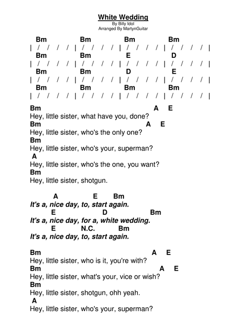 White Wedding (Arr. MartynGuitar) - Billy Idol (Guitar Chords-Lyrics)